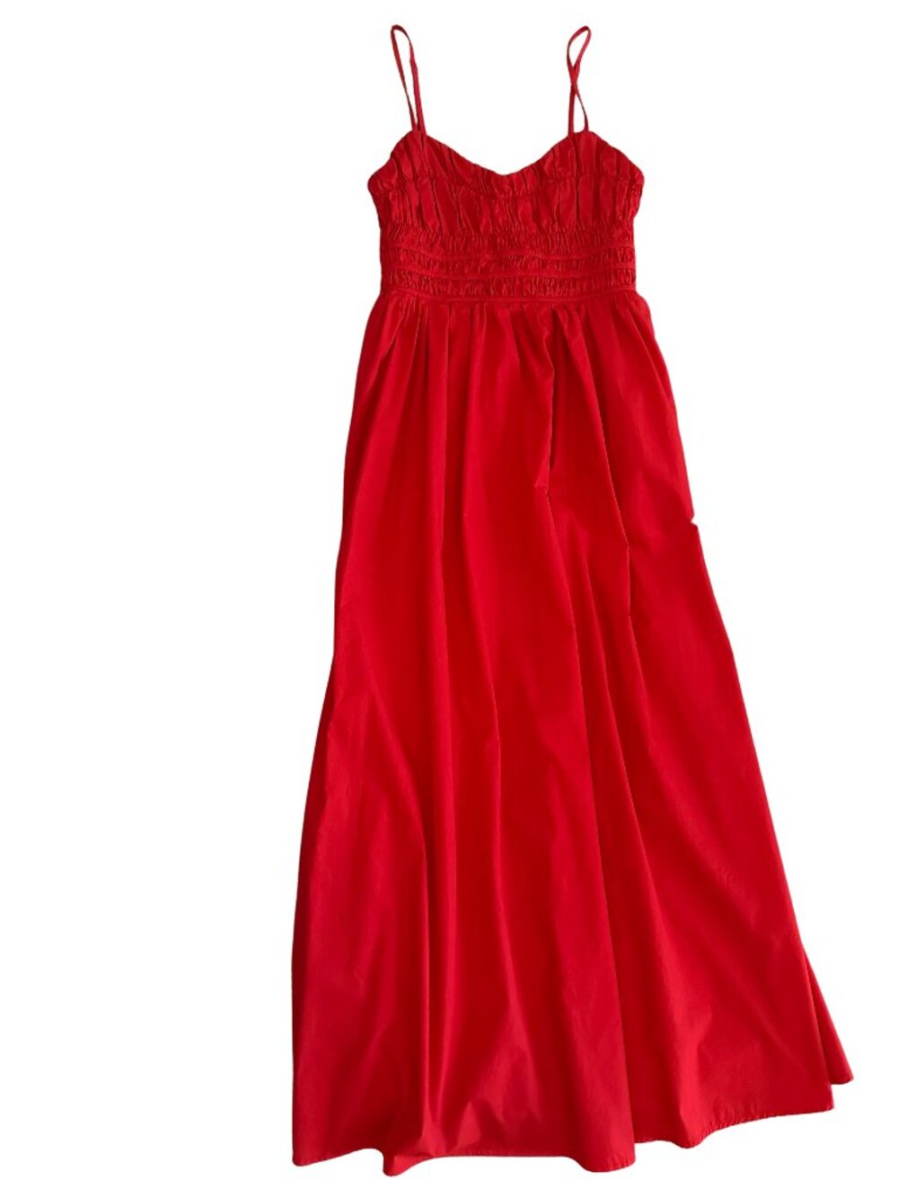 Petal + Pup Red Poplin Maxi Dress Smocked Bodice Sweetheart Sleeveless Sz S